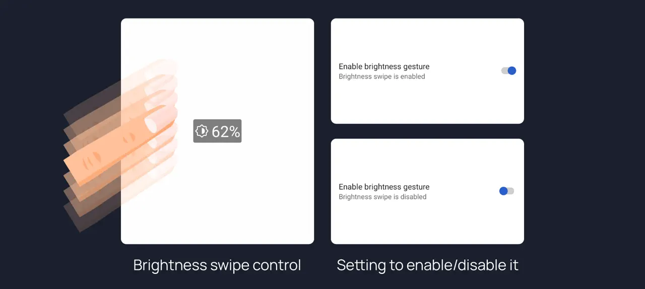 Swipe for brightness and volume