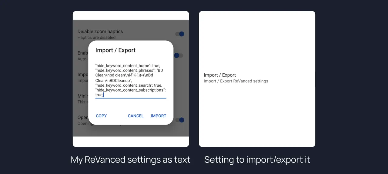 Import and export settings