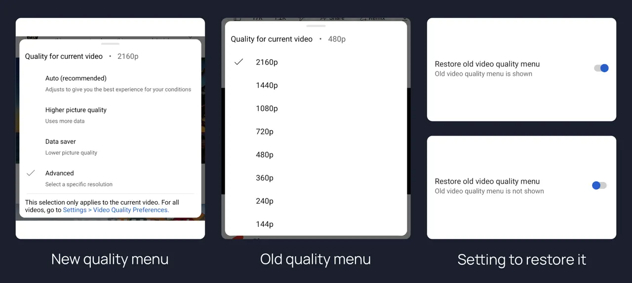 The old quality menu