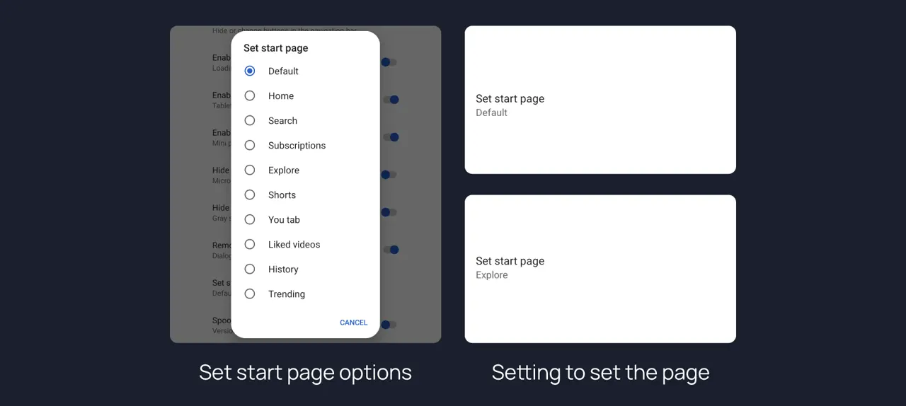 Choose the start page